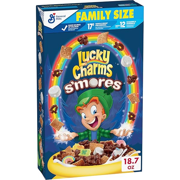 LUCKY CHARMS SMORES BREAKFAST CEREAL WITH MARSHMALLOWS, FAMILY SIZE, 18 OZ