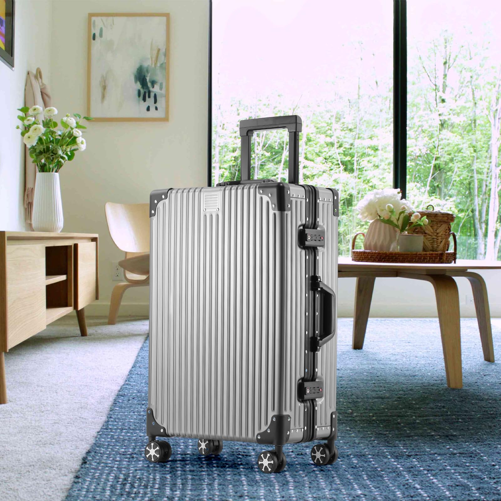 DwanNuts All Aluminum Carry On Luggage with Cup Holder TSA Lock, 22x14x9 Airline Approved Carry-On Hardside Suitcase with Spinner Wheels(20-lnch) (GREY)