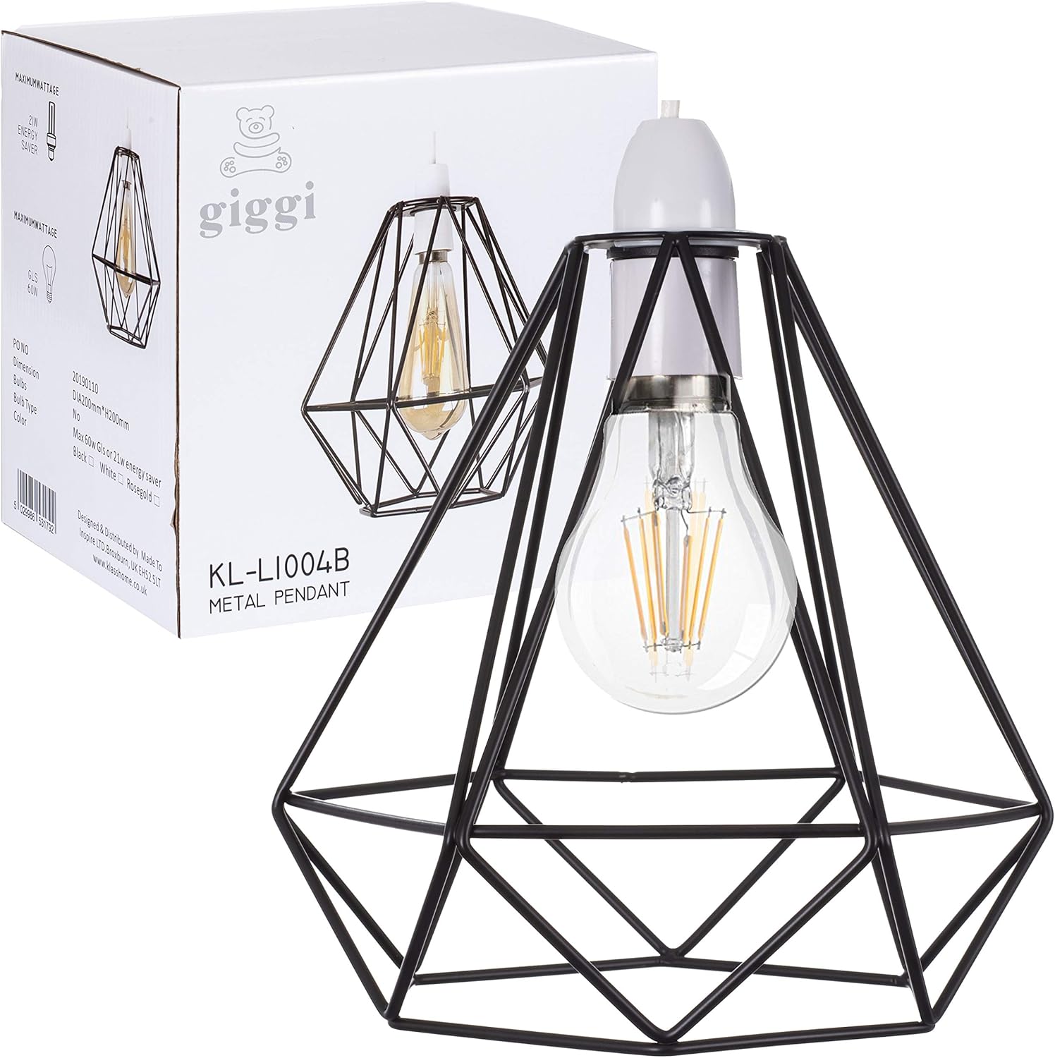 Giggi Black Ceiling Light Wire Basket Metal Basket Pendant Lighting