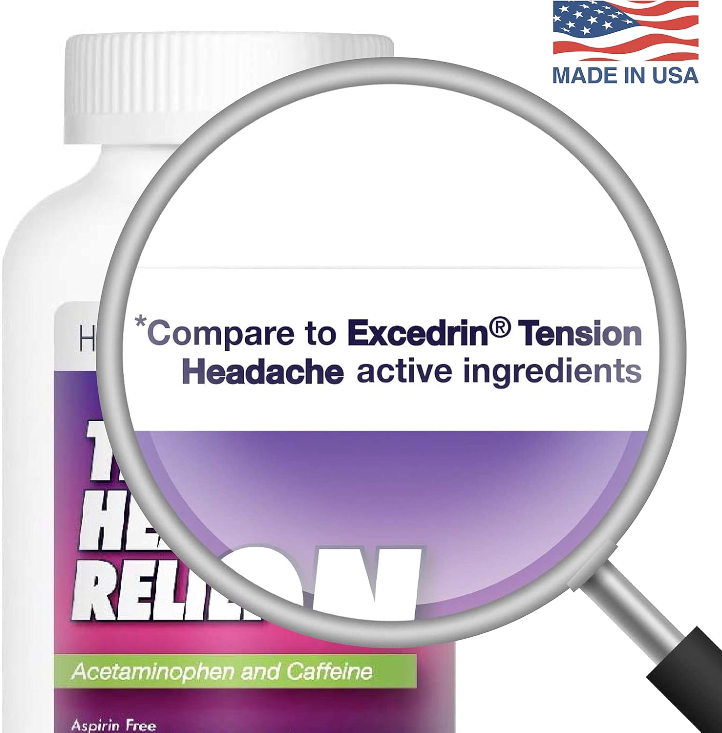 HealthA2Z Tension Headache Relief, Aspirin Free, Compare to Excedrin Active Ingredient, 200 Caplets: Health & Personal Care