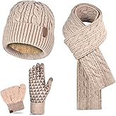 Men Winter Beanie Hat Touchscreen Gloves Scarf Set Warm Fleece Lined