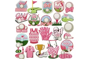 25 PCS Pink Golf Theme Iron on Patches Sports Embroidered Stickers Sew on Applique Patches for Backpacks Pants Clothes Jeans 