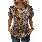 Zeagoo Satin Blouse for Women Business Casual Outfit Short Sleeve Tops Crewneck Tshirt Silk Shirt Summer Clothes