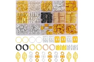Nafaboig 200PCS Beads for Hair Braids, Jewelry for Women Braids, Metal Gold Rings Cuffs Clips for Dreadlock Accessories Hair 