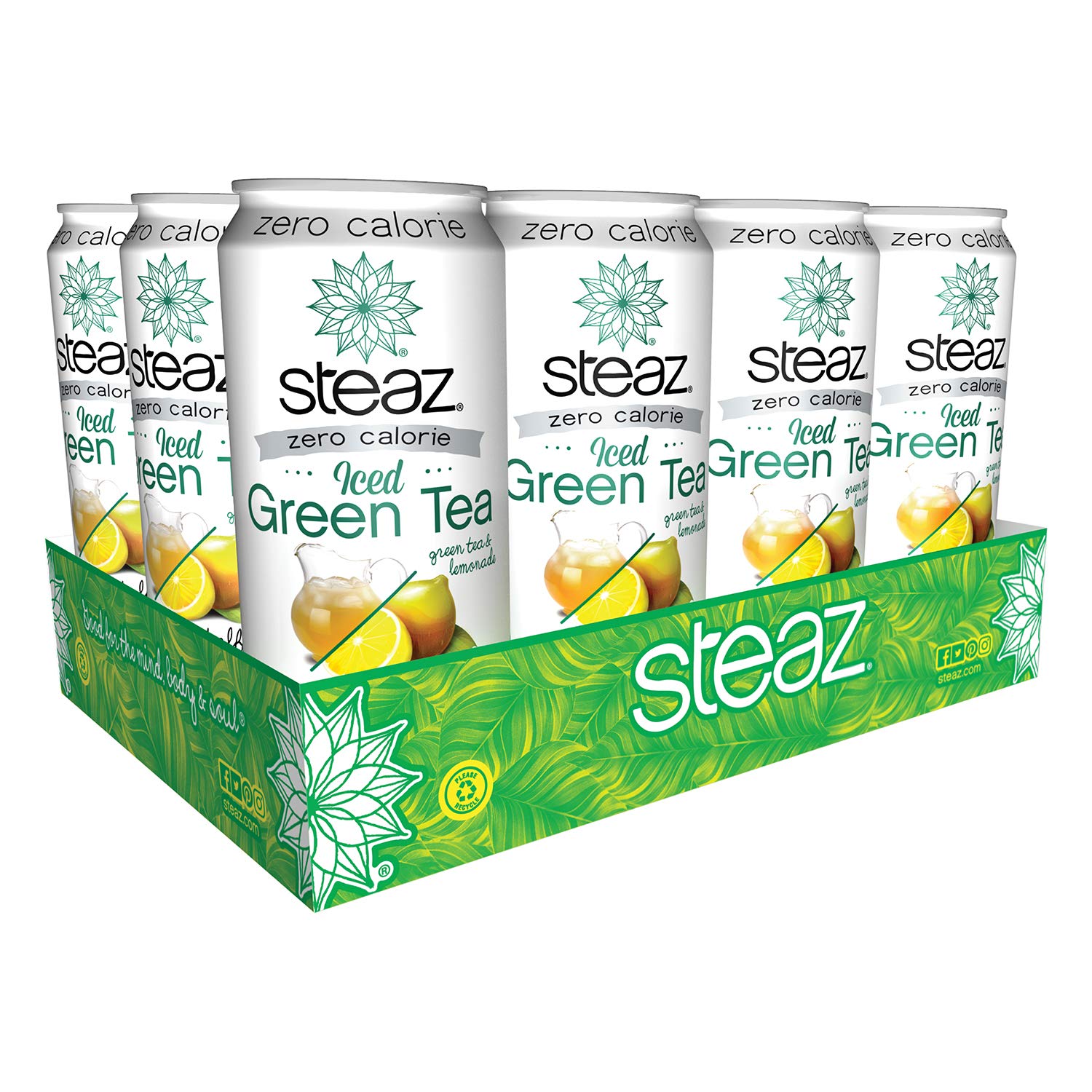 Steaz Organic Zero Calorie Iced Green Tea, Half & Half, 16 OZ (Pack of