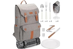TECANA Picnic Backpack for 4 - Insulated Picnic Basket Set, Picnic Cooler Bag with Waterproof Blanket and Dinner Set,Gift Ideas for Couple Wedding or Father, Mother Birthday