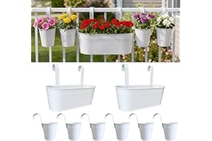 LaLaGreen Rail Planter (17 Inch, 4 Pack) Large White Hanging Flower Railing Fence Balcony Gardening for Apartment Patio Plant