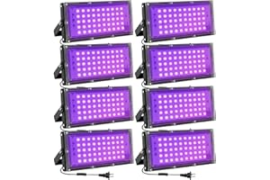 50W LED Black Lights for Glow Party - Waygor IP65 Waterproof UV Blacklight Floodlight 395nm Blacklight Spotlight Purple Black Light Flood Light Fluorescent UV Lights Lamp for Halloween Decor (8 Pack)