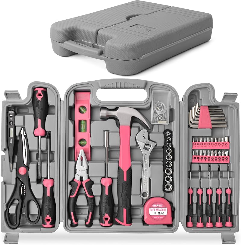 Hi-Spec 56pc Pink Home & Office DIY Tool Kit Set - Complete Hand Tools