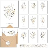 AUDREE Wildflower Thank You Cards with Envelopes (20 pack 4"x6") - Floral Thank You Cards with Adhesive Envelope & Matching Stickers - Gifts for Birthday, Wedding, Bridal Showers, Baby Showers
