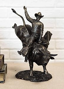 Ebros Rustic Western Rodeo Bull Rider Cowboy On Bucking Bull Statue 10.5
