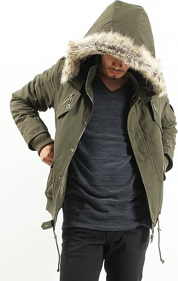 Amazon ｎ ２ｂミリタリージャケット ファー付き 中綿 ダウン ｎ ２ｂ ｎ ３ｂ ブルゾン マリン メンズ Lサイズ カーキ コート ジャケット 通販