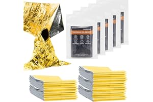 SET007 5PCS Emergency Blankets,82x62inch Thermal Mylar Foil Blanket, Waterproof Space Blanket, Designed for NASA, Survival Rescue Blanket for Hiking, Camping, Bug Out Bag First Aid Kits,Golden