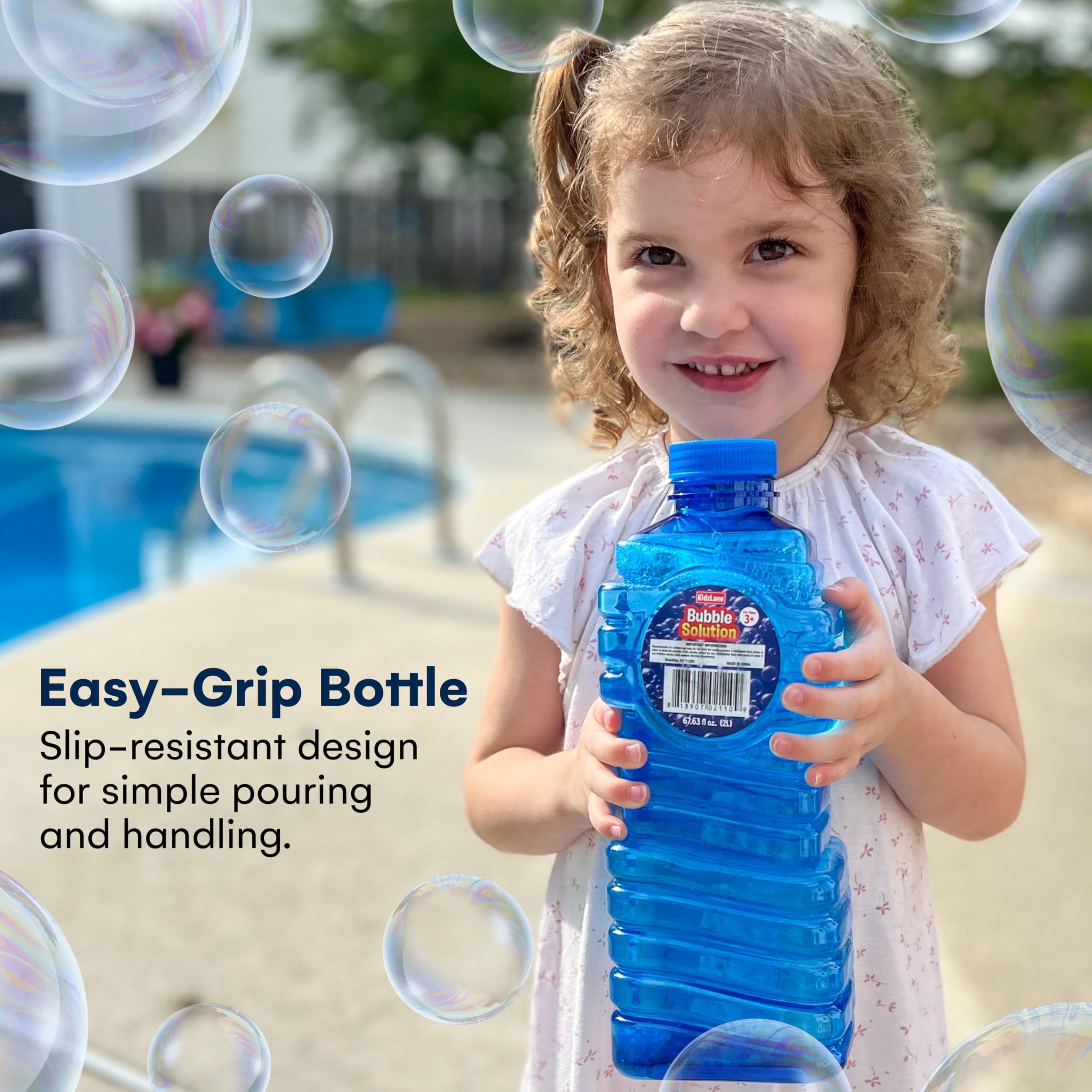 Kidzlane Bubbles Solution Refill 67.63 oz - Large and Easy-Grip Bottle for Bubble Machine, Guns, and Wands - Toddler Liquid Refill for Ages 3 and Above