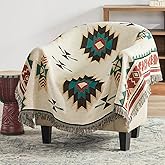 Touchat Native American Blanket Western Decor Boho Throw Blanket for Sofa, Mexican Decorative Farmhouse Blanket, Southwest Decor Woven Blankets, Aztec Throw Blankets with Tassel(Beige,50×60 inch)