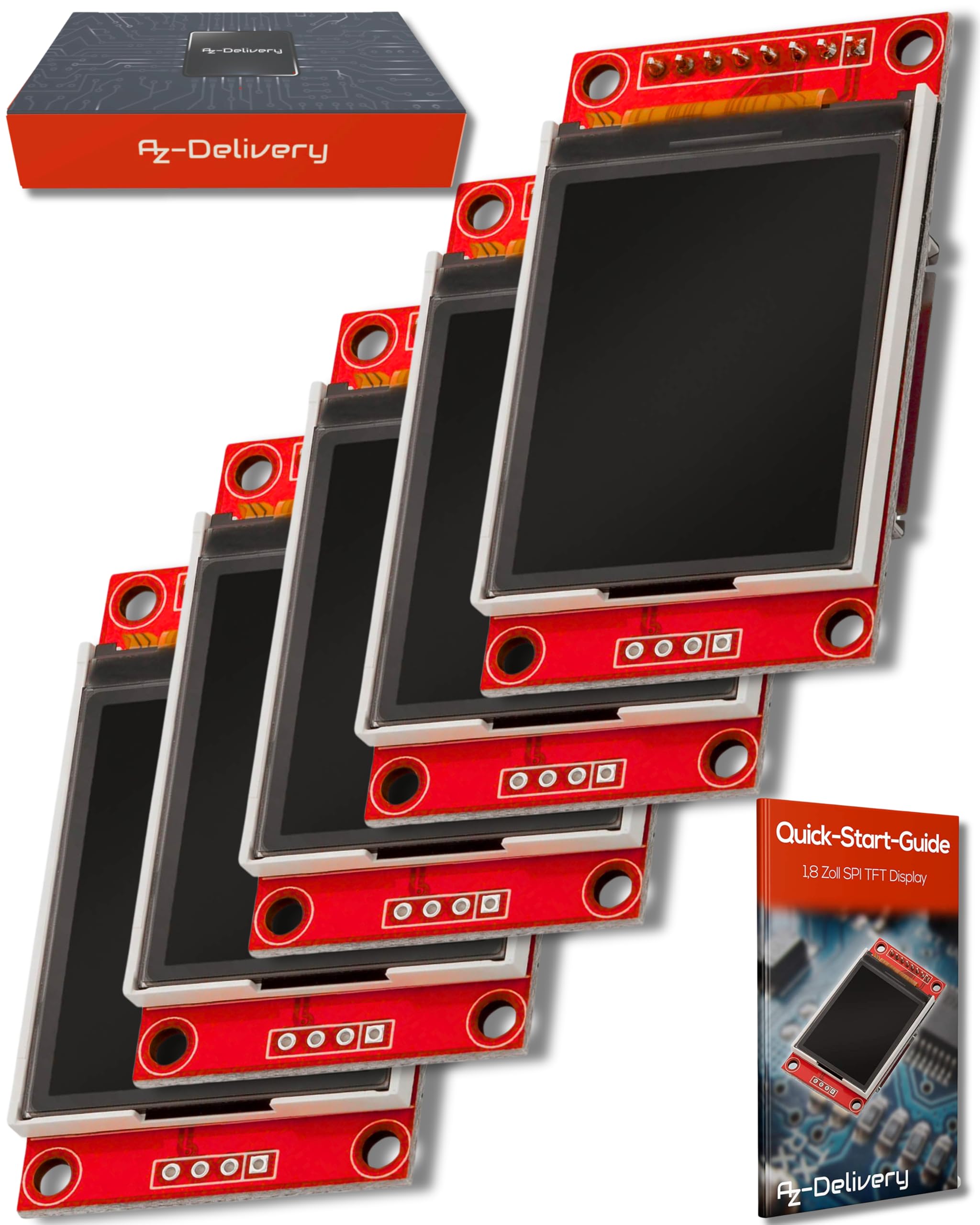 AZDelivery 1.8 inch SPI TFT ST7735 LCD Serial Port Display Module 128x160 pixels PCB 50mA compatible with Arduino Including E-Book! (Pack of 5)