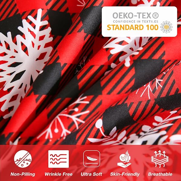 JSD RED BUFFALO PLAID SNOWFLAKES CHRISTMAS WINTER DUVET COVER SET QUEEN SIZE