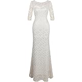 Angel-fashions Mujer Vestido de Novia Largo de Encaje de Media Manga