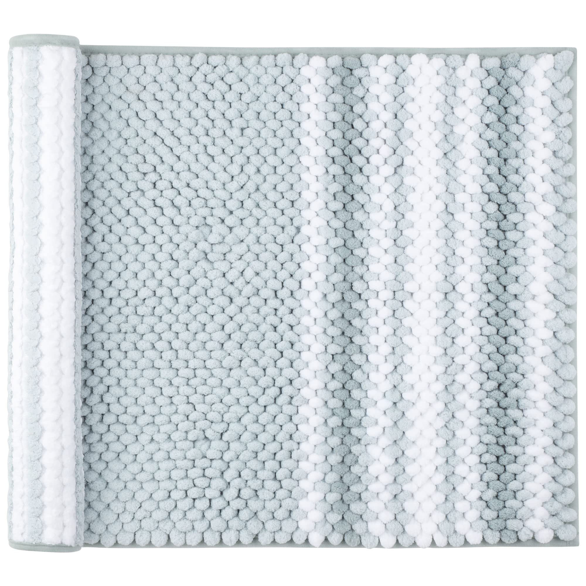 PiccoCasa Extra Soft Chenille Bath Mat 51 x 81cm, Light Cyan and White Bathroom Mat - Absorbent Bath Mats Rugs for Bathroom and Floor, Machine Washable