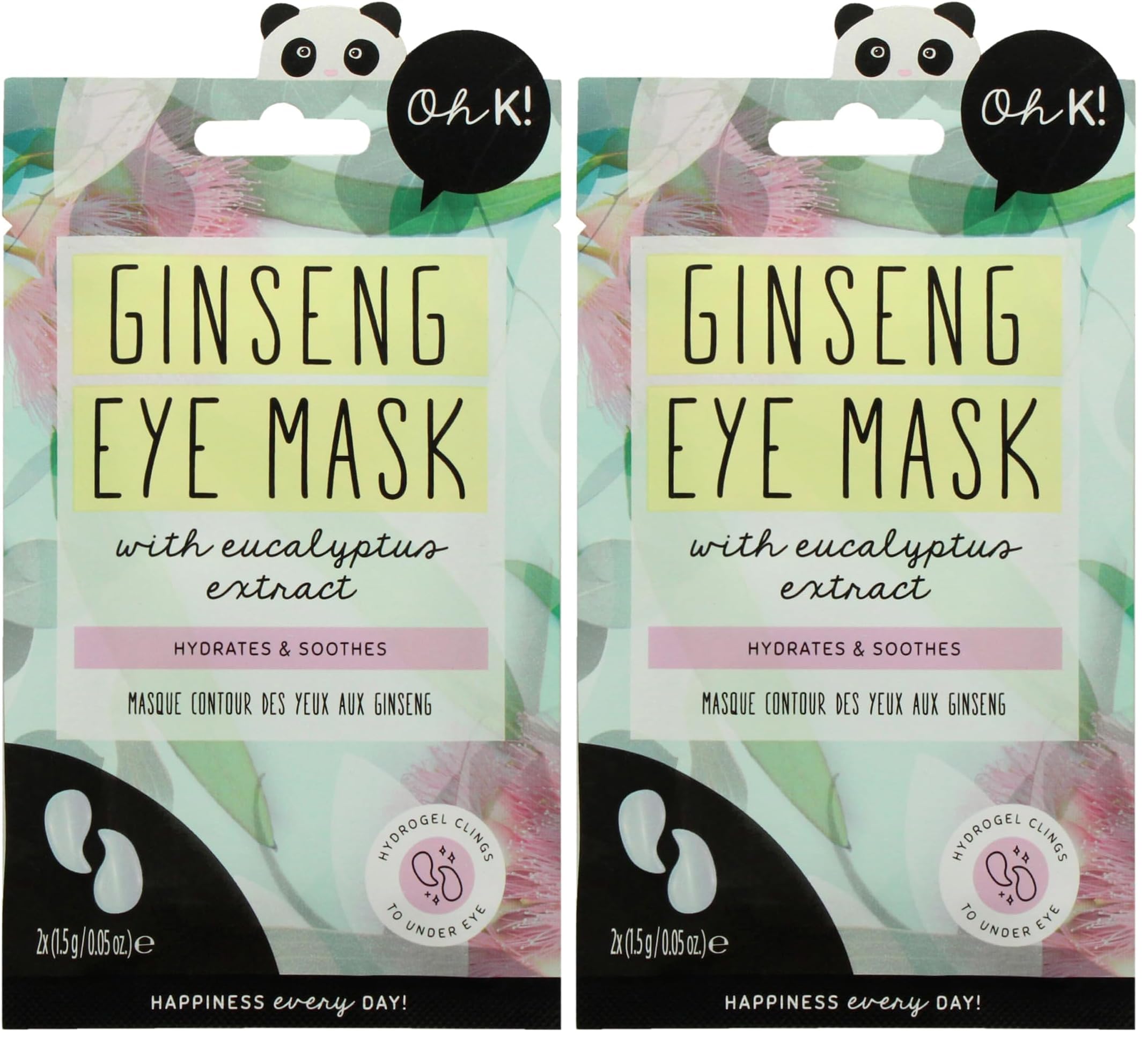 Oh K! Under Eye Mask, For Tired and Puffy Eyes, De-puffing, With Added Ginseng, Vegan and Cruelty Free, 13g (Pack of 2)