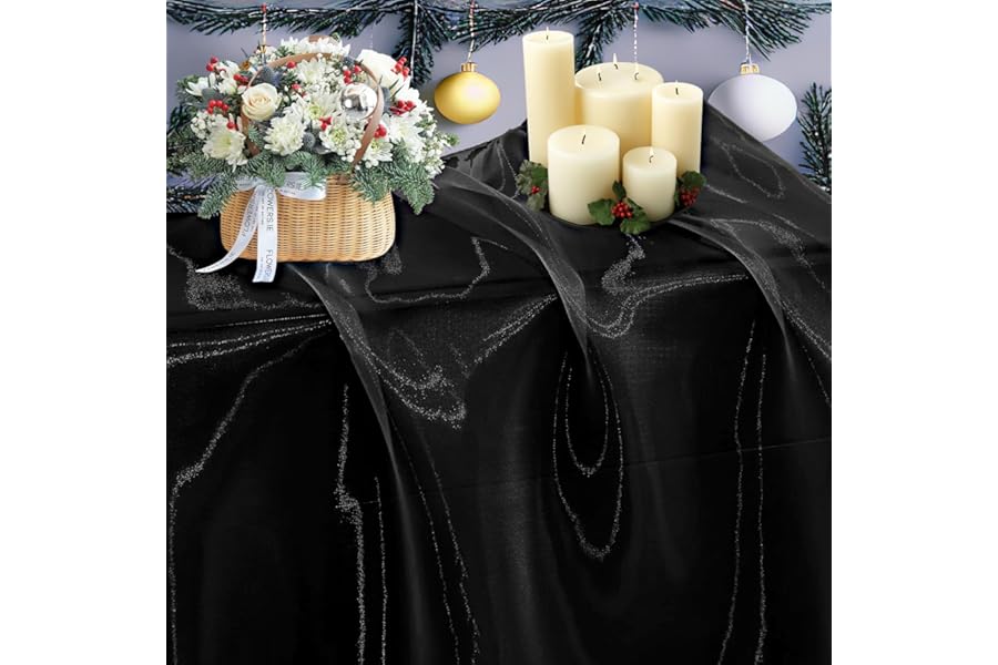 MDS® Pack of 10 Yard Sheer Organza Fabric for Wedding Party Home Event Banquet Decorations, Backdrop Curtain Craft Dress Sewing Fashion DIY Crystal Organza Tulle Fabric Bolt 44” Wide - Black