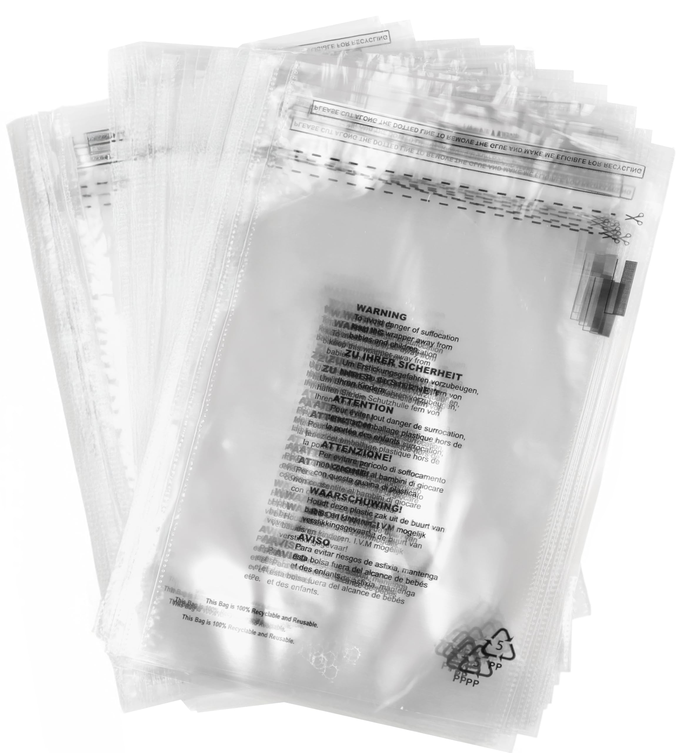 100 x (12" x 16") 30 cm x 40 cm, Self Seal Clear Cellophane Plastic Bags with Suffocation Warning in 5 Languages, FBA Polybags, Transparent Packaging Poly Bags
