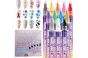 EBANKU 12 Colors Nail Art Pens Set, 3D 0.5MM Nail Polish Pens Graffiti Dotting Pen Quick-Drying Acrylic Nail Paint Liner Pen Tools for DIY Nail Art Manicure Tools