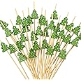 100 pcs Christmas Cocktail Picks Xmas Tree Party Picks Appetizer Picks Wooden Bamboo Toothpicks Skewers Decorative Sandwich F