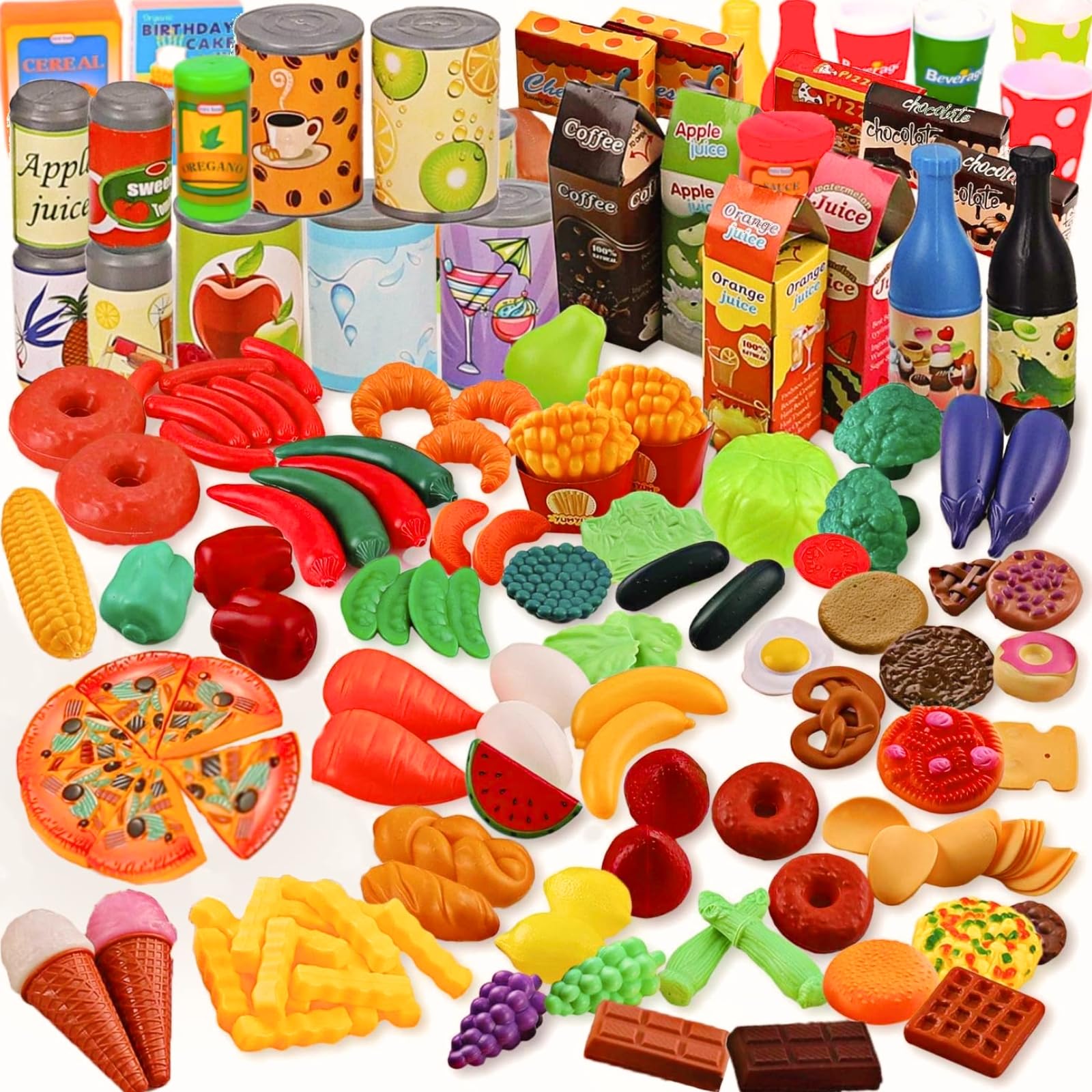 Photo 1 of 120 Piece Deluxe Pretend Play Food Toy Tasty Treats Plastic Cooking and Grocery Shopping Assortment Set