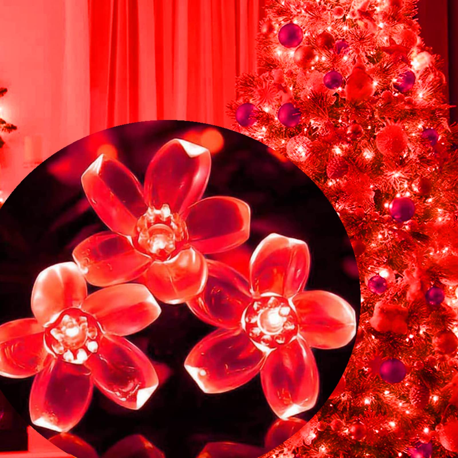 Photo 1 of FULLBELL String Lights Red Room Decor Cherry Blossom Lights Flower String Lights 100 LED Memorable Extendable LED Lights (Red)