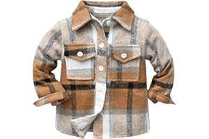 Winzik Toddler Boys Long Sleeve Button Down Shirt, Kids Baby Boys Girls Flannel Shirts Christmas Plaid Dress Shirt 1-10Y