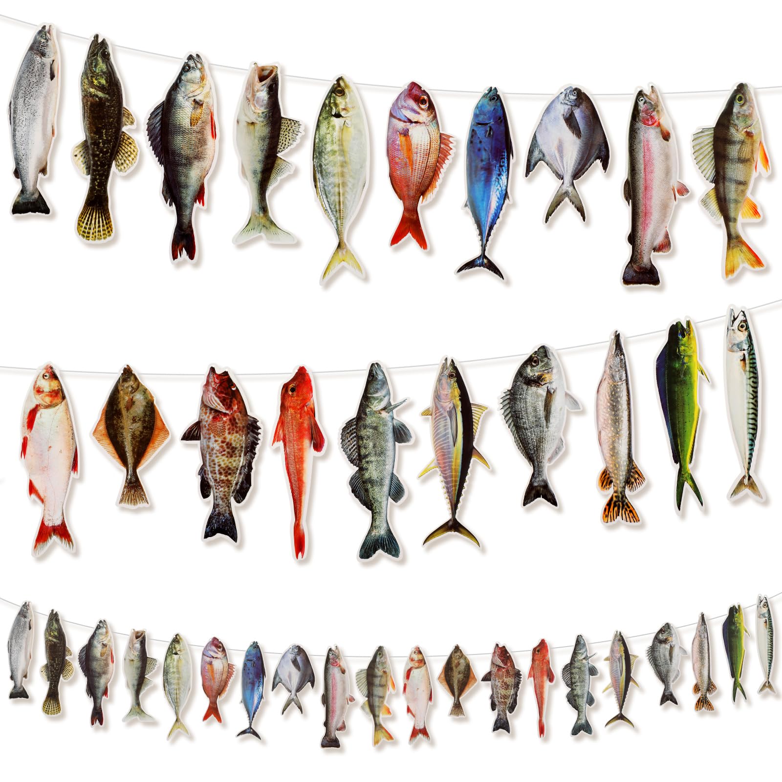 Photo 1 of Glenmal 20 Pcs Fish Birthday Party Decorations Gone Fishing String Hanging Banner with 1 Fish Net for Birthday Engagement Retired Outdoor Game Tournament Barbecue Party Backdrop Decor