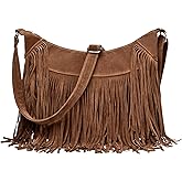 Fringe Hobo Bags for Women Vintage Suede Crossbody Bag Hippie Western Cowgirl Purses Tassel Shoulder Bag