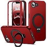 DuiDuiQ Compatible with iPhone 16E Case 6.1'' with Magnetic Ring Stand [Military Drop Protection][Compatible with Mag-Safe] Shockproof 16E Phone Case for Men Wowen,Red