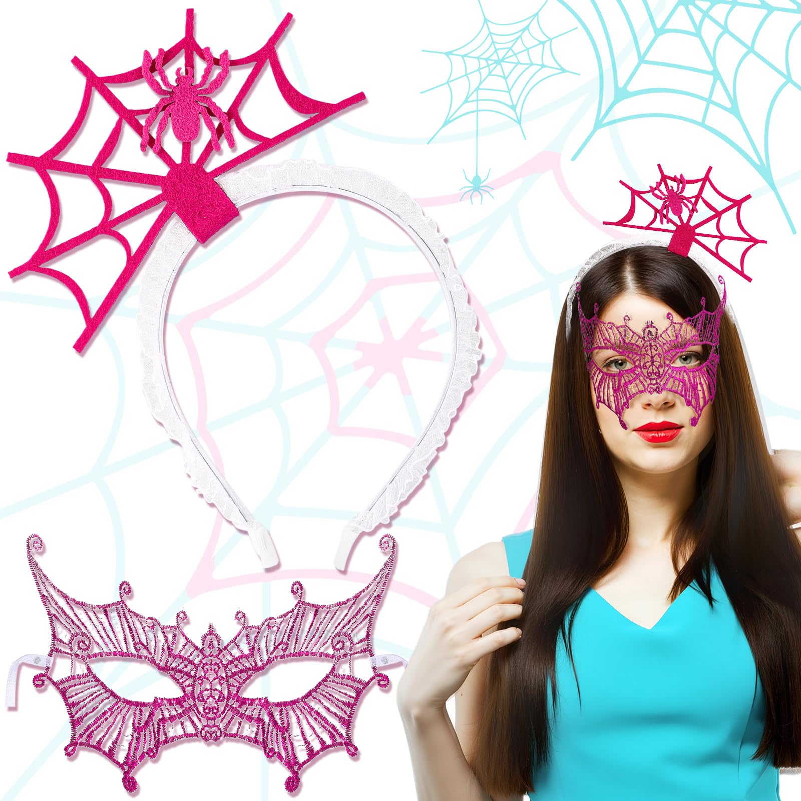 Photo 1 of Newcotte 2 Pcs Spider Headband Masquerade Mask Spider Halloween Costume Ghost Cosplay Halloween Headband Accessories Women