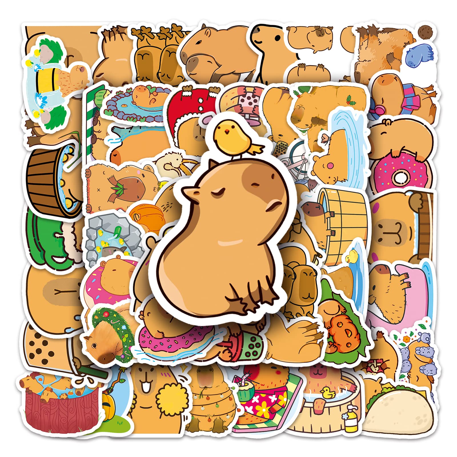 50 Capybara Animal Stickers - Cool, No Repeat, Waterproof Vinyl for Kids, Teens, Adults - Skateboard, Bicycle, Computer, Luggage