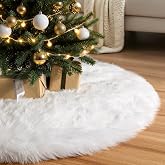 MACTING Faux Fur Christmas Tree Skirt 30 Inch White Plush Skirt Fluffy Soft Double Layer Small Tree Mat Base Cover for Merry Christmas Party Holiday Home Indoor Xmas Tree Decorations