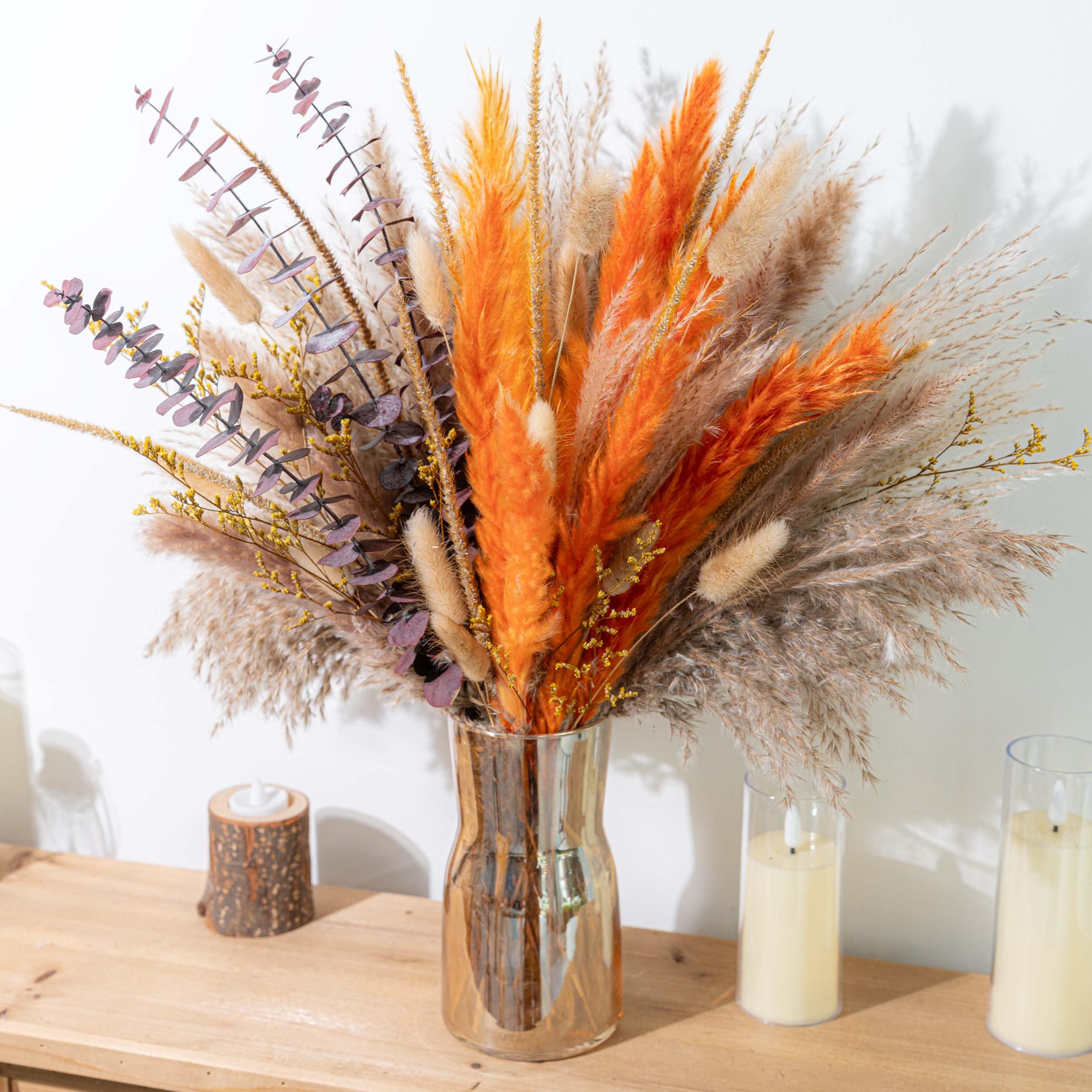 Photo 1 of WILD AUTUMN Fall Decor Pampas Grass Decor Eucalyptus Boho Decor Bouquet Dried Pampas Home Decor Dried Flowers Bouquet for Wedding Fall Decorations for Home Floral Arrangements Table