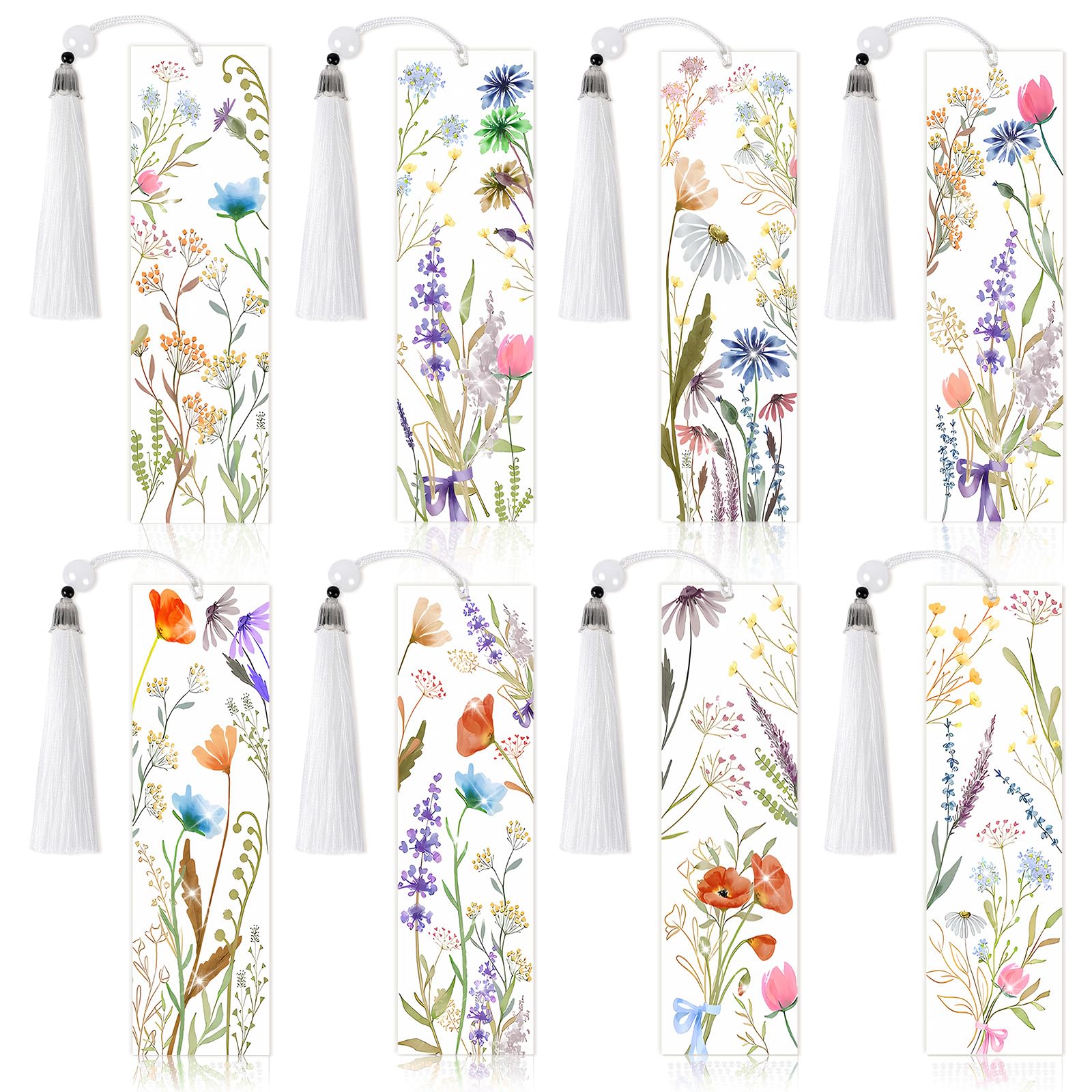 Photo 1 of 8 Pieces Wildflowers Diamond Art Bookmarks 5d Wildflowers Beaded Bookmark Acrylic Tassel Bookmark for DIY Making Beginners Kids Adults Arts Craft Supplies