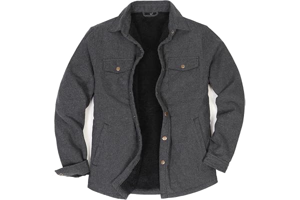 ZENTHACE Men's Sherpa Lined Flannel Shirt Jacket,Snap Button Overshirt | Sherpa Lining Throughout,Snap Front Shacket,Warm Han