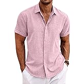 COOFANDY Men's Linen Shirts Short Sleeve Casual Shirts Button Down Shirt for Men Beach Summer Wedding Shirt