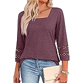 Women's 3/4 Sleeve Tops Square Neck Dressy Casual T-Shirt 2025 Trendy Fashion Business Shirt Fall Basic Tee Blouse