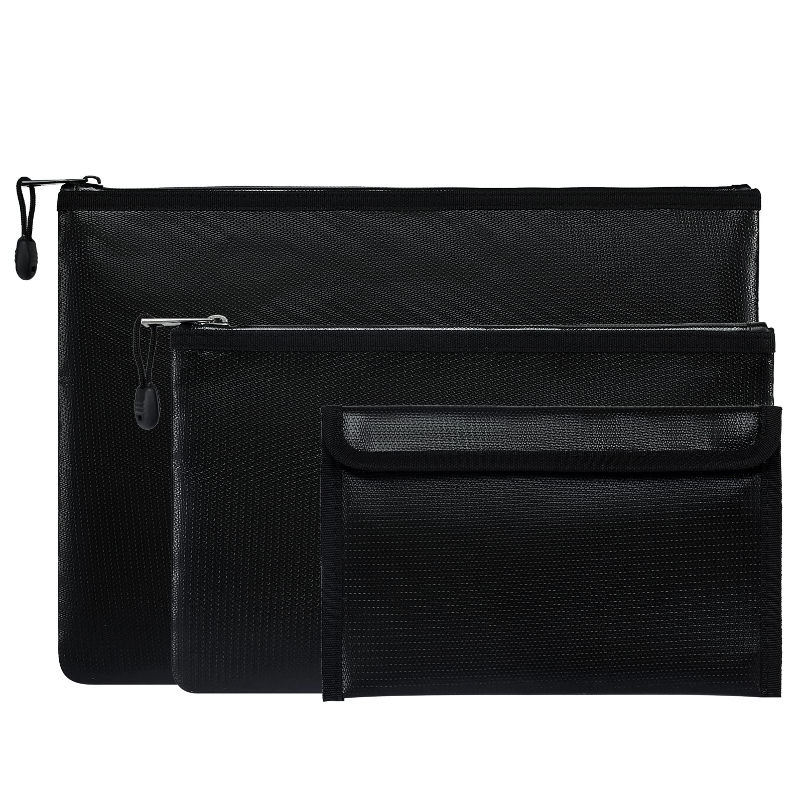Hodufy 3 Pack Fireproof Document Bag,Fire Money Bags Wallet Pouch for Banking (13.5x9.4/10.6x6.6/8.7x5.1 in) Waterproof Fireproof Bag with Zipper for Safe Storage File Coins Cash Jewelry Valuables