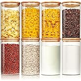 HomArtist Glass Jars with Bamboo Lids 28 floz [Set of 8], Glass Canisters with Airtight Lids, Glass Food Storage Containers for Pasta, Oats, Coffee, Flour, Sugar, Rice, Best for Kitchen & Pantry