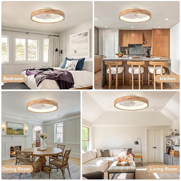 OAKS AURA 20” CEILING FAN WITH LIGHT, 3 COLOR DIMMABLE LED, 6 SPEEDS,REVERSIBLE MODERN WOODEN FLUSH MOUNT LOW PROFILE CEILING FANS WITH LIGHTS AND REMOTE FOR BEDROOM/KIDSROOM/DINNG ROOM