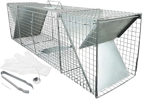 Große Fuchsfalle 130 cm I Waschbärfalle mit viel Zubehör I schneller, einfacher Fang I Robuste XXL Falle I Lebendfallen mit 2