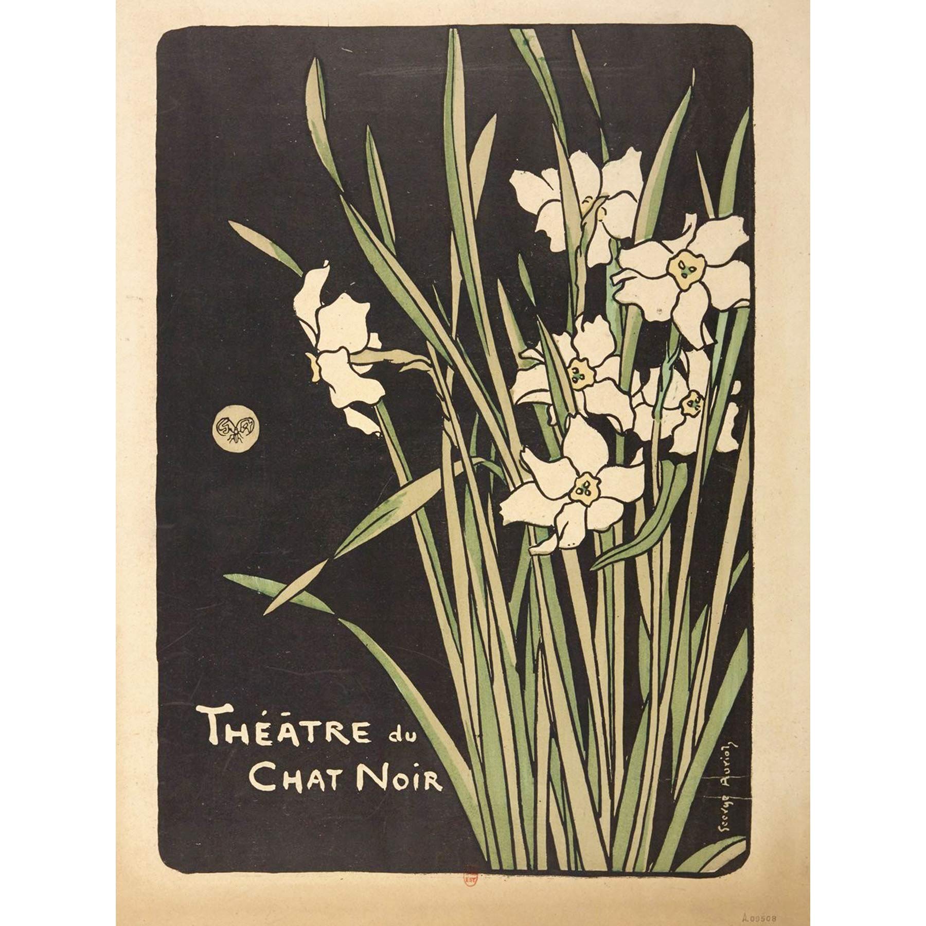 Auriol Program Cover Theatre Chat Noir Flowers Large Print Poster Wall Art Decor Picture