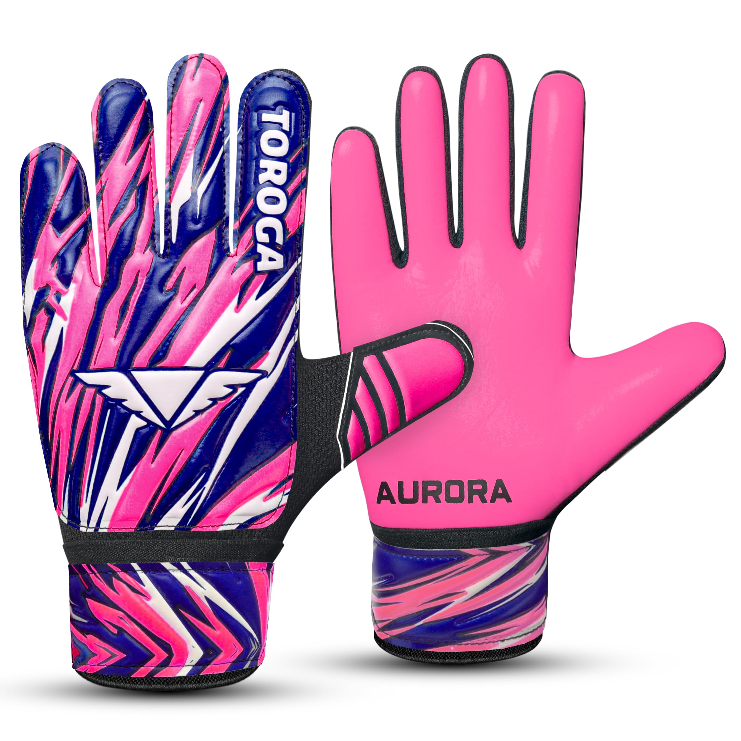 TOROGA Football Goalkeeper Gloves For Boys kids Children Youth Soccer Goalie Glove with Super Grip Palms (Pink, 7)