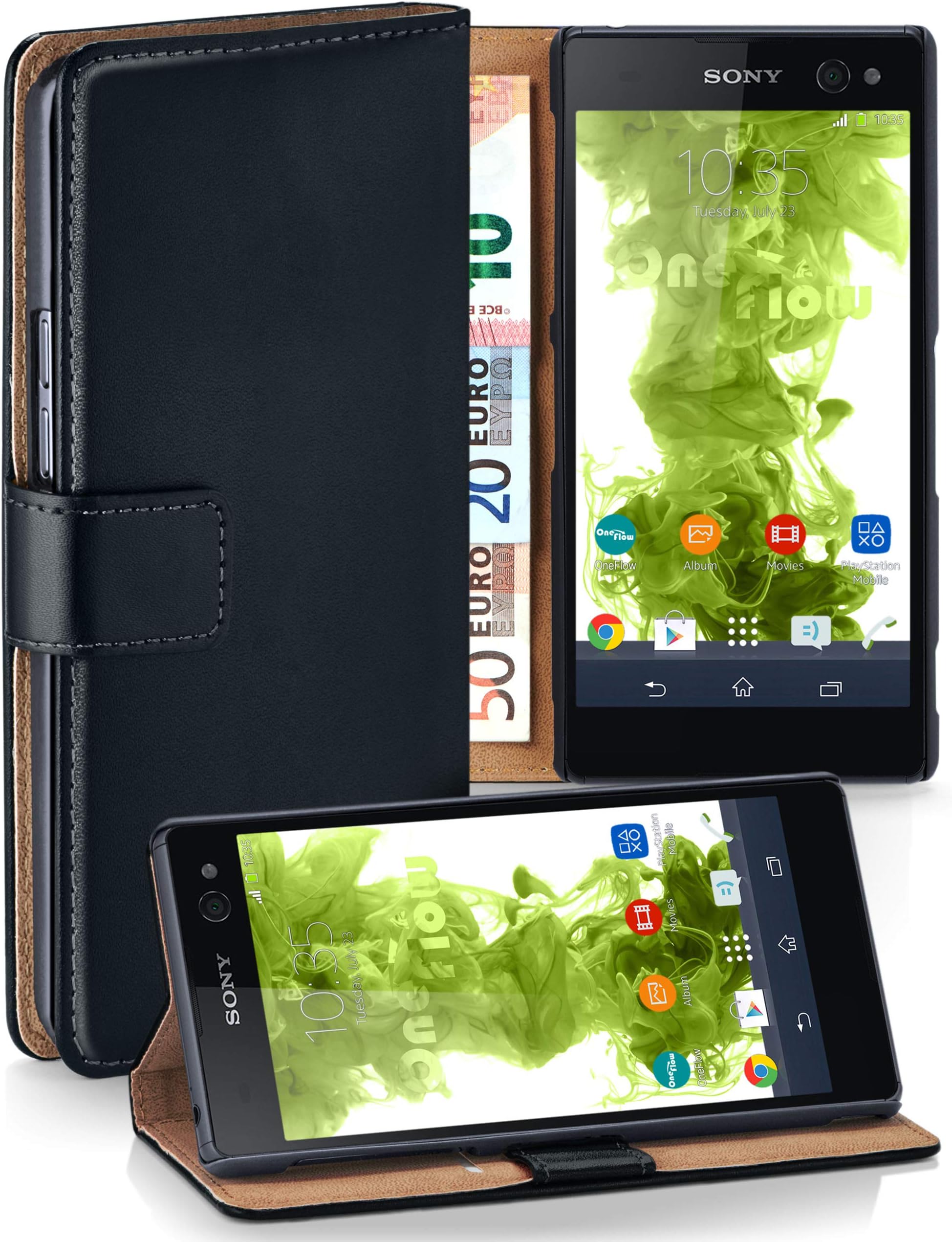 MoEx Sony Xperia L | Phone Case with Wallet 360 Degree Book Phone Cover with Card Holder - Black