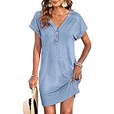 MOLERANI Women's Casual T Shirt V Neck Dress Summer Button Mini Sundresses